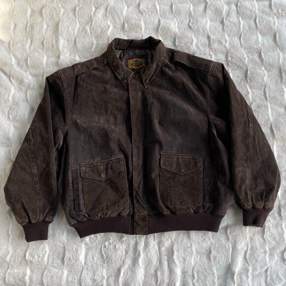🔥VTG Global Identity G III Suede Bomber Jacket Rusty Brown Moto Utility XXL - Picture 1 of 15